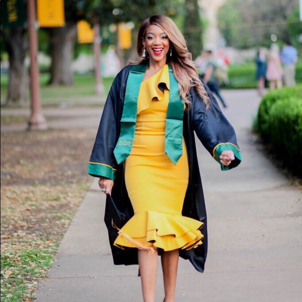 Asos yellow bodycon dress with ruffles